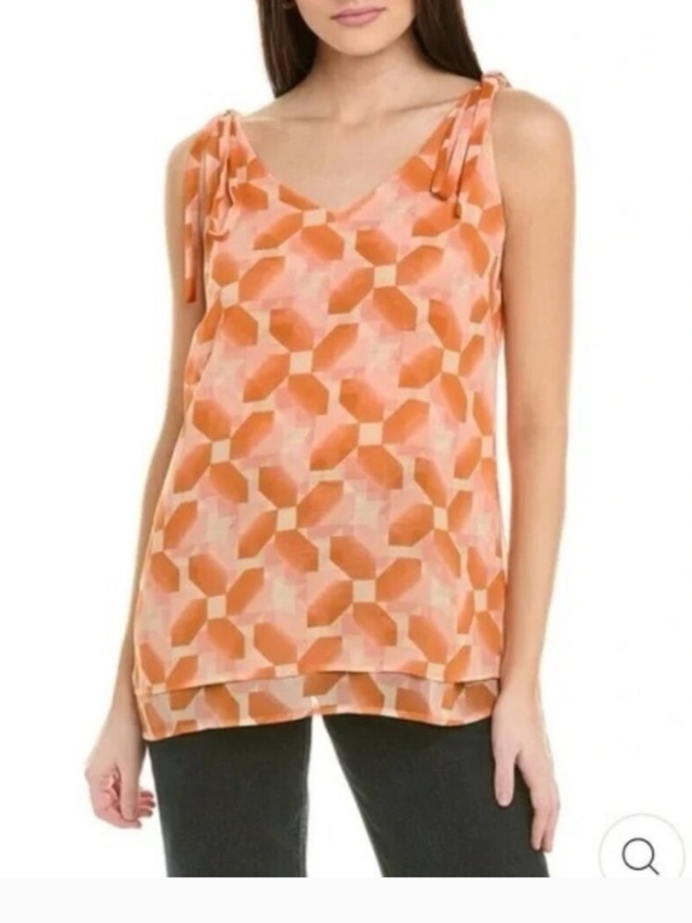 CAbi Orange Geo Tie-Shoulder Camisole